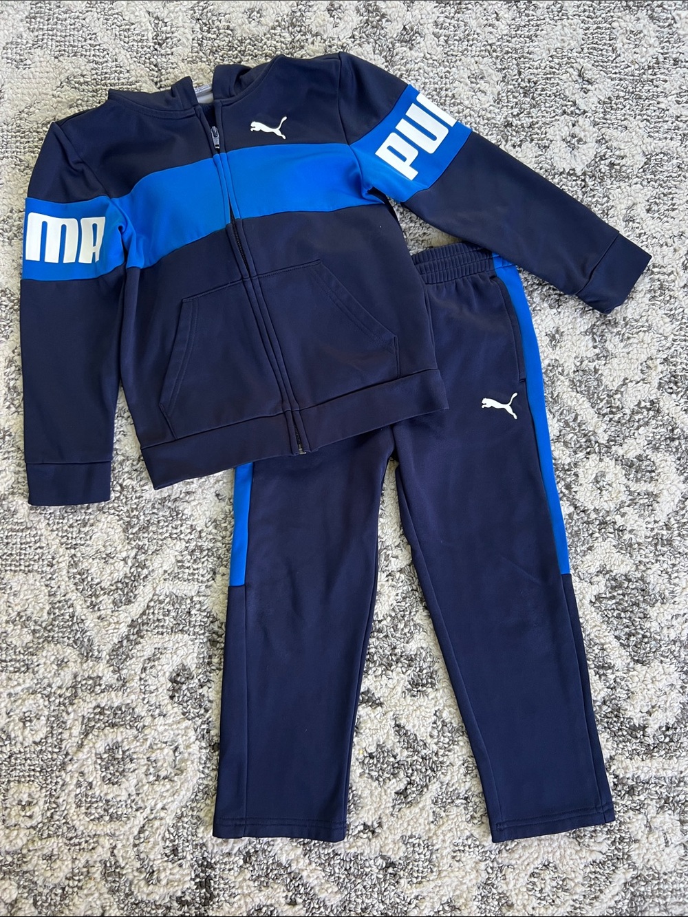 Puma Navy and Royal Blue Kids Zip Hoodie & Jogger Set